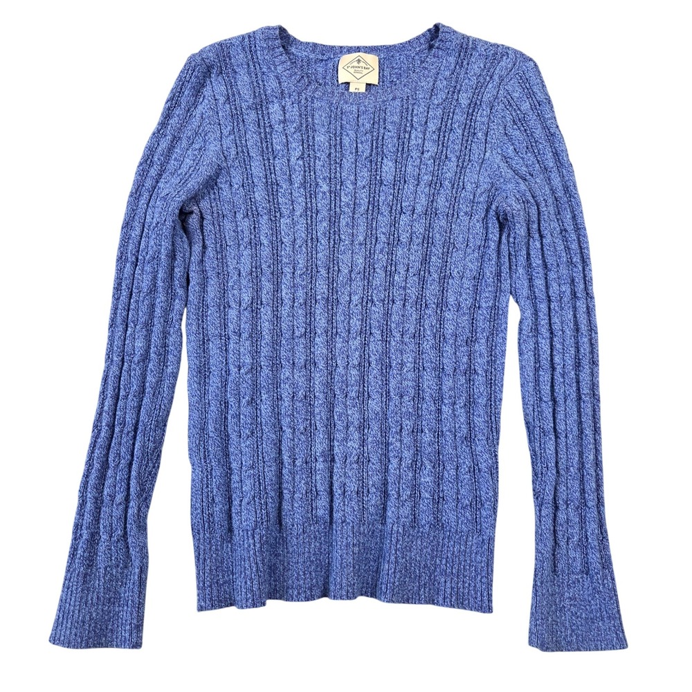 St Johns Bay Women Petite S Cable Knit Crew Neck Sweater Blue Preppy Academia